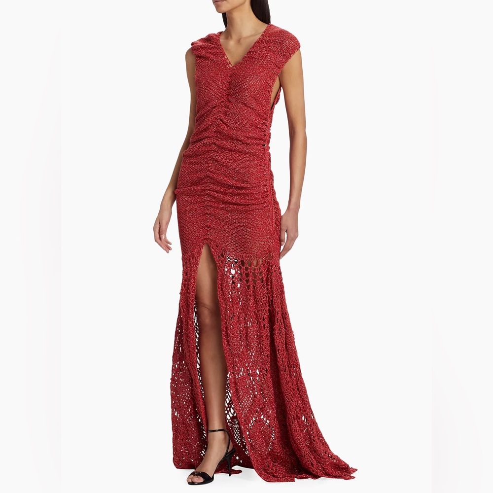Alejandra Alonso Rojas
Ruched V-Neck Crochet Gown